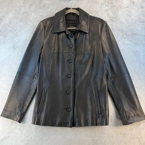 Fourteen Zero Leather Jacket Womens L Button Front Black Coat